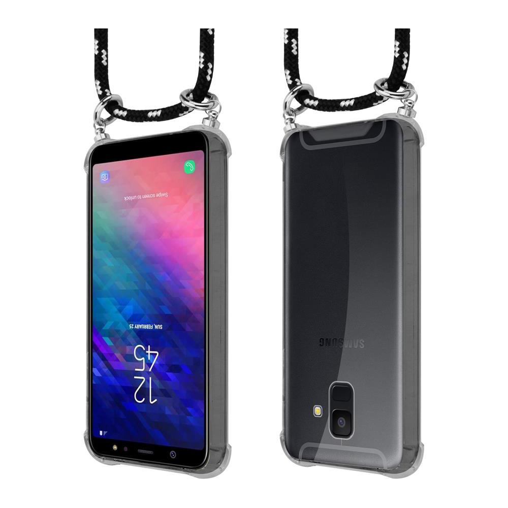 Catena Di Telefoni Cellulari Compatibile Con Samsung Galaxy A6 2018 In Nero Argento - Coperchio Protettivo In Silicone Con Anelli D'argento, Cinturino In Corda E Custodia Staccabile - Foto 8