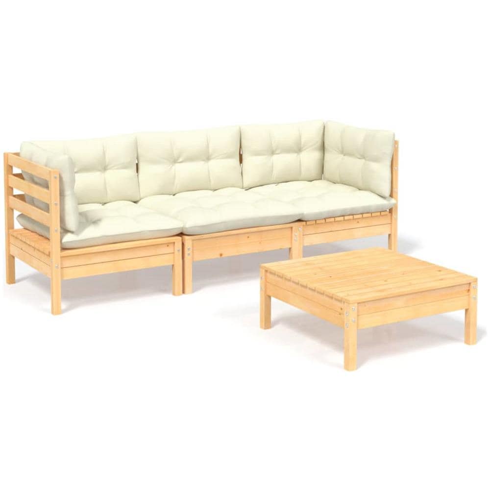 Set Divani Da Giardino 4 Pz Con Cuscini Crema Massello Di Pino - Foto 2
