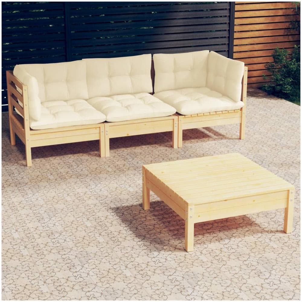 Set Divani Da Giardino 4 Pz Con Cuscini Crema Massello Di Pino - Foto 1