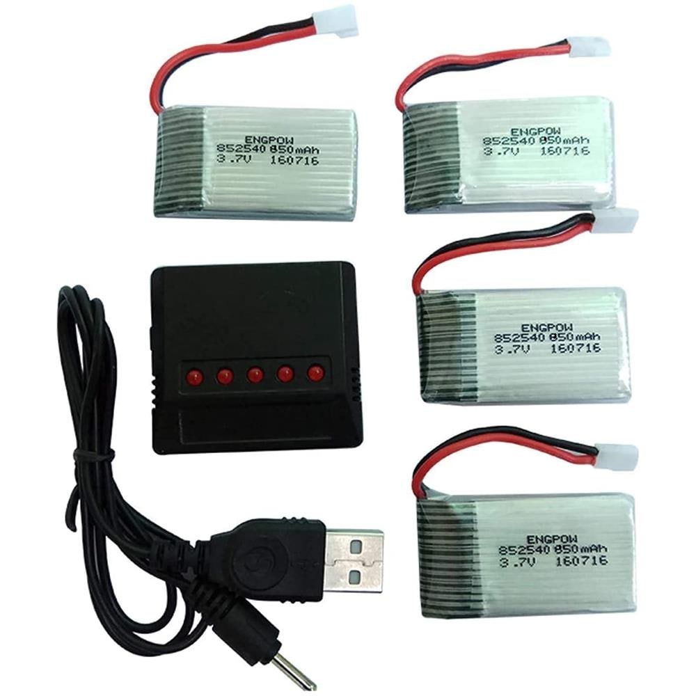 4 Pezzi Batteria Lipo Ricaricabile (3.7v, 850 Mah Lipo) Per Rc Droni Quadricotteri Syma X5sc X5sw + Caricatore - Foto 1