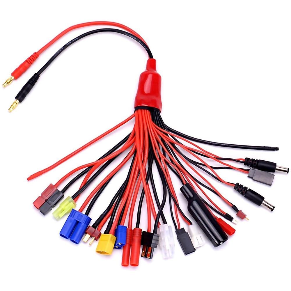 19-in-1 Banana Plug Rc Caricatore Lipo Adattatore Cavo Imax / b6 / b6ac / trx / jst / futaba / t-plug / xt60 / ec3 / ec5 / hxt4mm / tamiya / traxxas Per Rc Auto Elicotteri Quadricotteri Dji - Foto 1