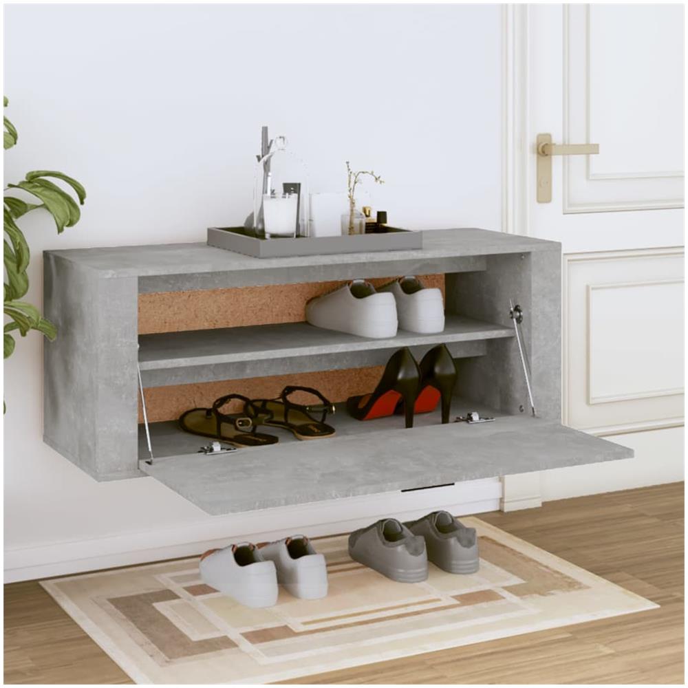 Scarpiera A Muro Grigio Cemento100x35x38cm In Legno Multistrato - Foto 3