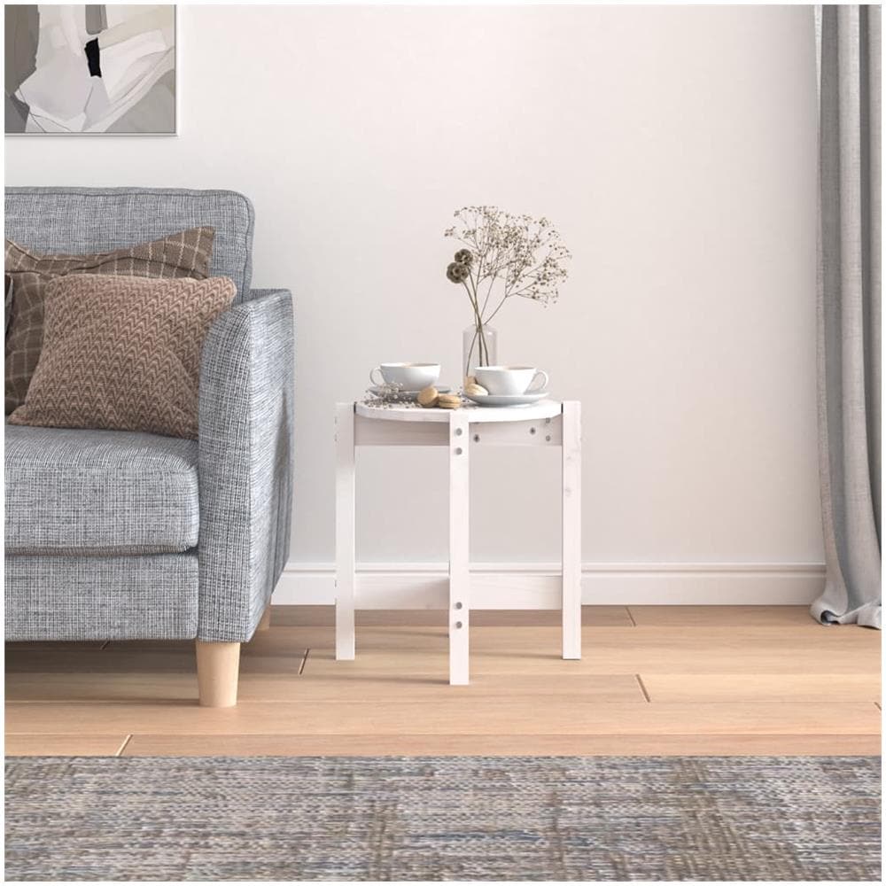Tavolino da Salotto Bianco ? 42,5x45 cm Legno Massello di Pino - Foto 3