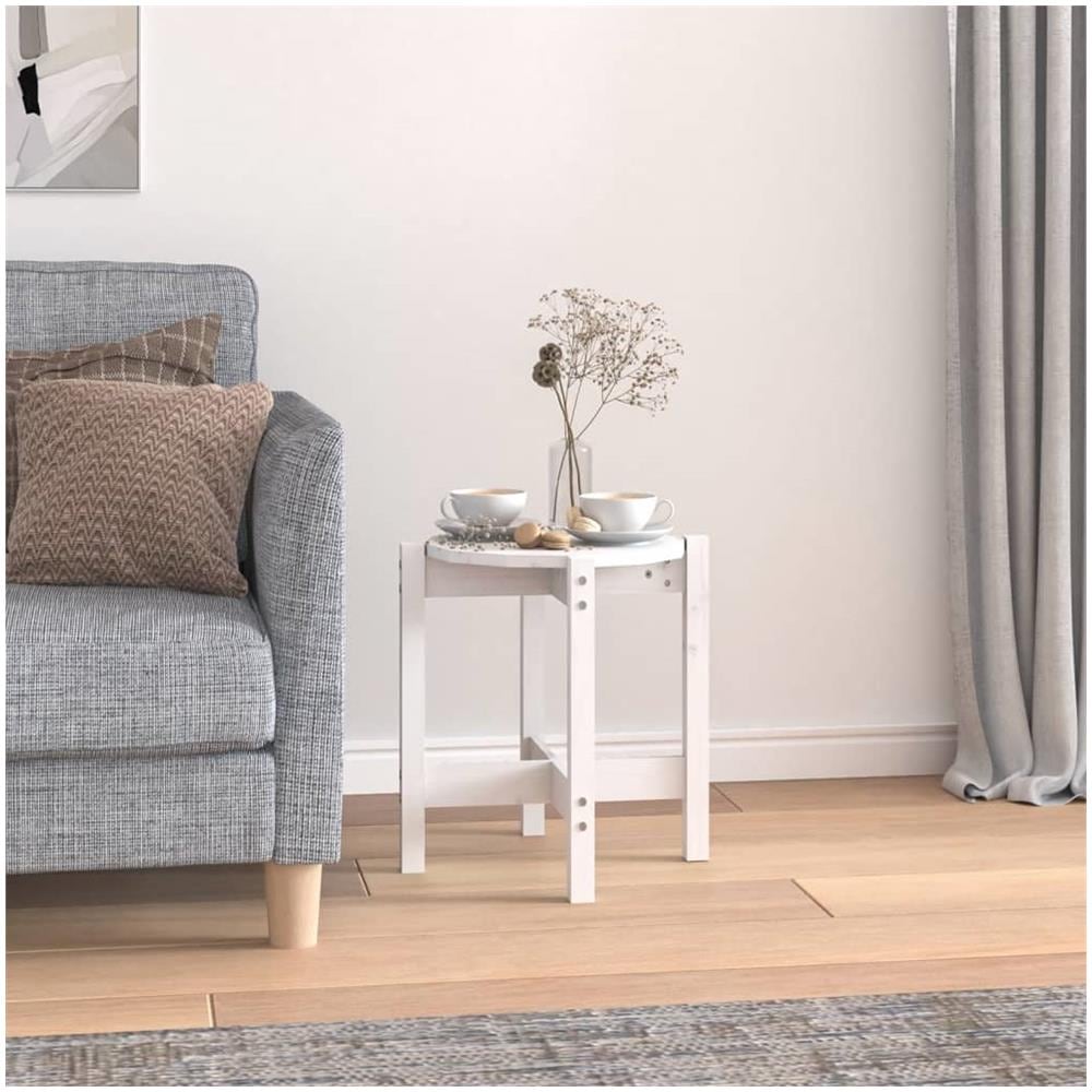 Tavolino da Salotto Bianco ? 42,5x45 cm Legno Massello di Pino - Foto 1