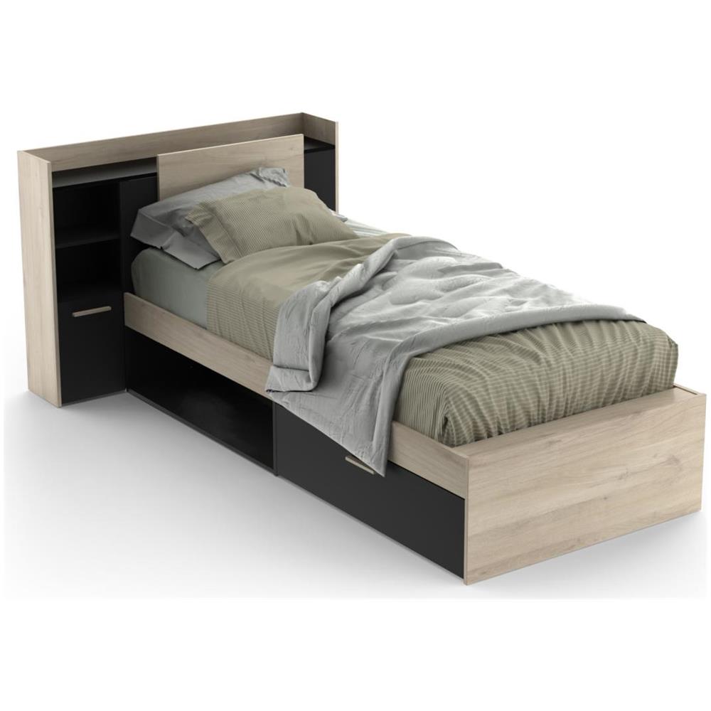 Letto Modulare Con Vani Portaoggetti 90 X 190/200 Cm Nero E Naturale - Martelo - Foto 1
