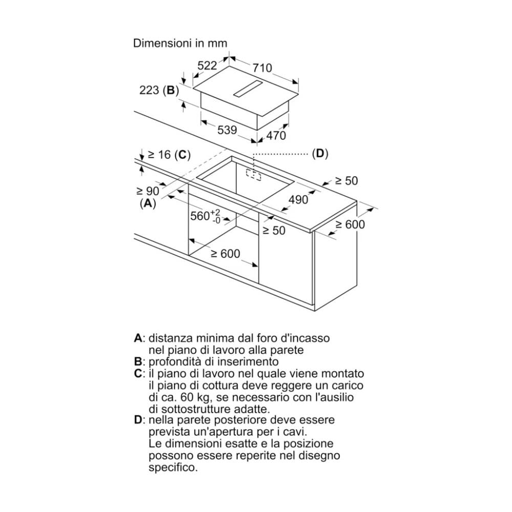 Piano Cottura ED711HQ26E a Induzione Cappa Integrata 4 Zone Cottura da 70 cm Colore Nero - Foto 8