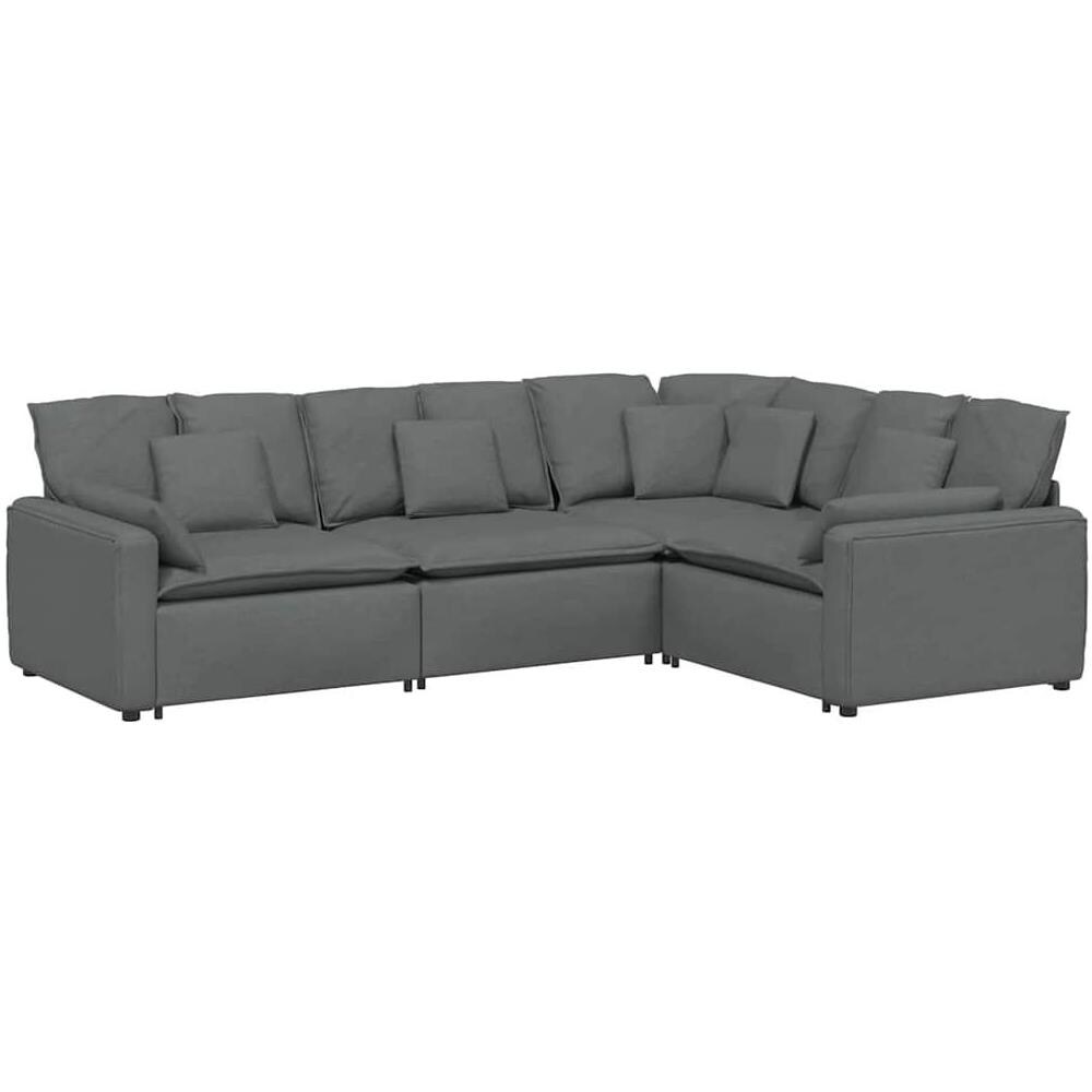 Divano Modulare con Cuscini in Tessuto Grigio Scuro - Foto 1