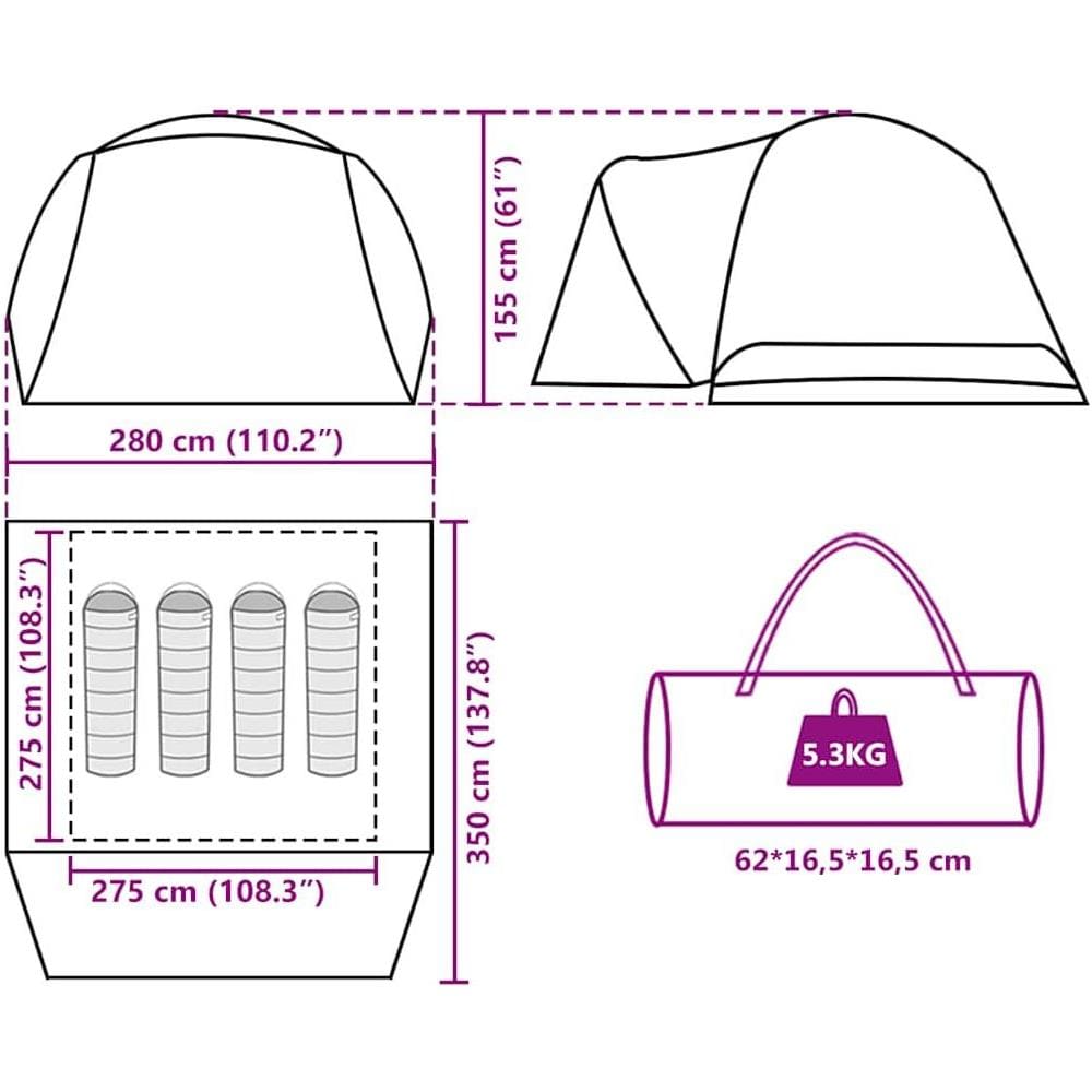 Tenda da Campeggio con Portico per 4 Persone Verde Impermeabile - Foto 10