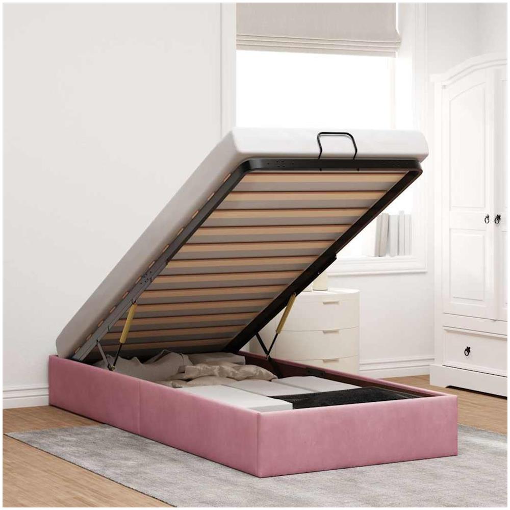 Struttura Letto Pouf Senza Materasso Rosa 100x200 cm Velluto - Foto 2