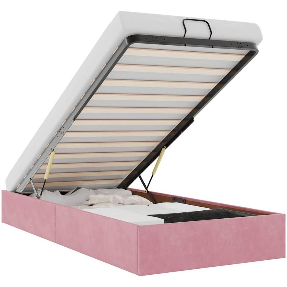 Struttura Letto Pouf Senza Materasso Rosa 100x200 cm Velluto - Foto 1