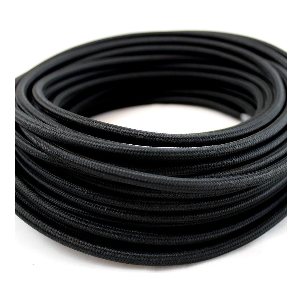 Cavo Elettrico Tondo Rivestito In Tessuto Colorato Nero 50 Metri 2x0,75 Rotondo Per Lampadari, Lampade, Abat Jour, Design. Made In Italy! - Foto 2