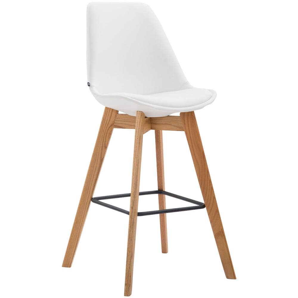 Sgabello Alto Metz in Similpelle I Sgabello Bancone 4 Gambe I Sgabello Cucina con Poggiapiedi Design Tulip I Sedia Scandinava Bianco Natura - Foto 1