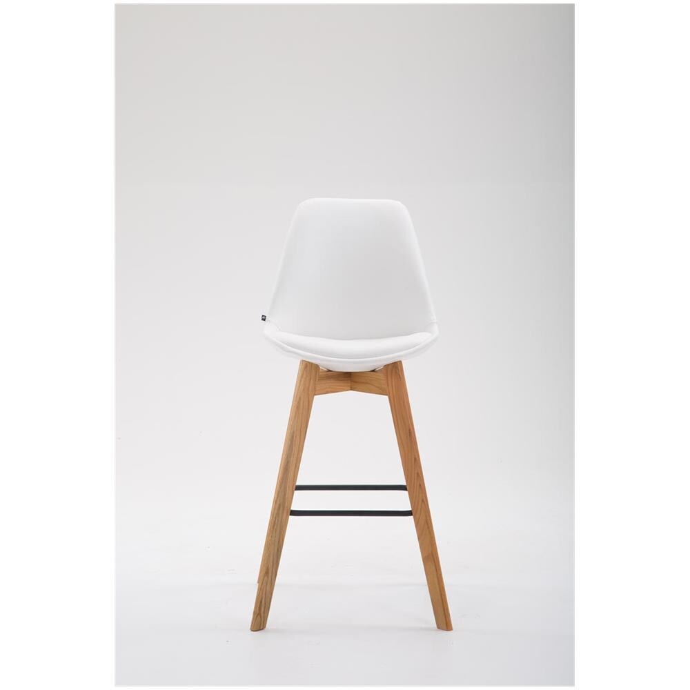 Sgabello Alto Metz in Similpelle I Sgabello Bancone 4 Gambe I Sgabello Cucina con Poggiapiedi Design Tulip I Sedia Scandinava Bianco Natura - Foto 2