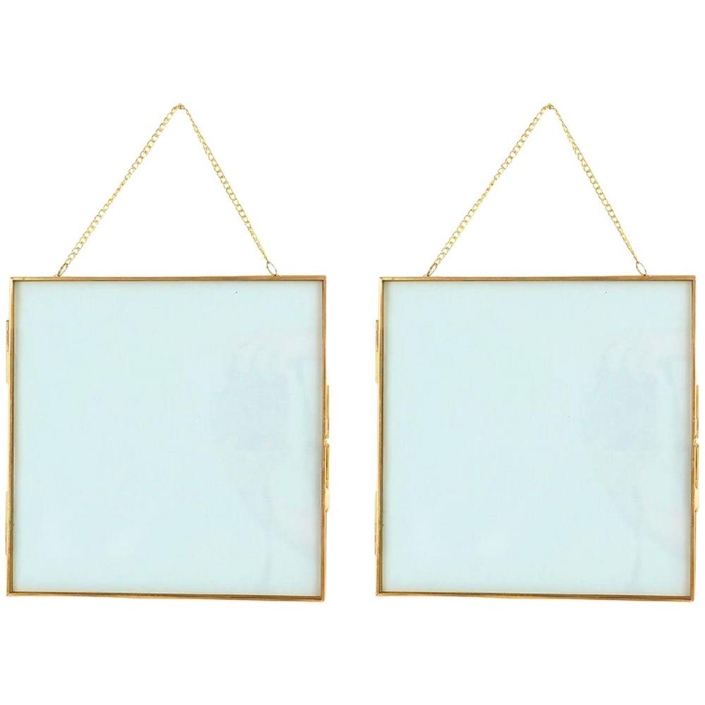 2 Cornici In Vetro Vintage - Quadrate Con Catena In Metallo - 20 X 20 Cm - Foto 1