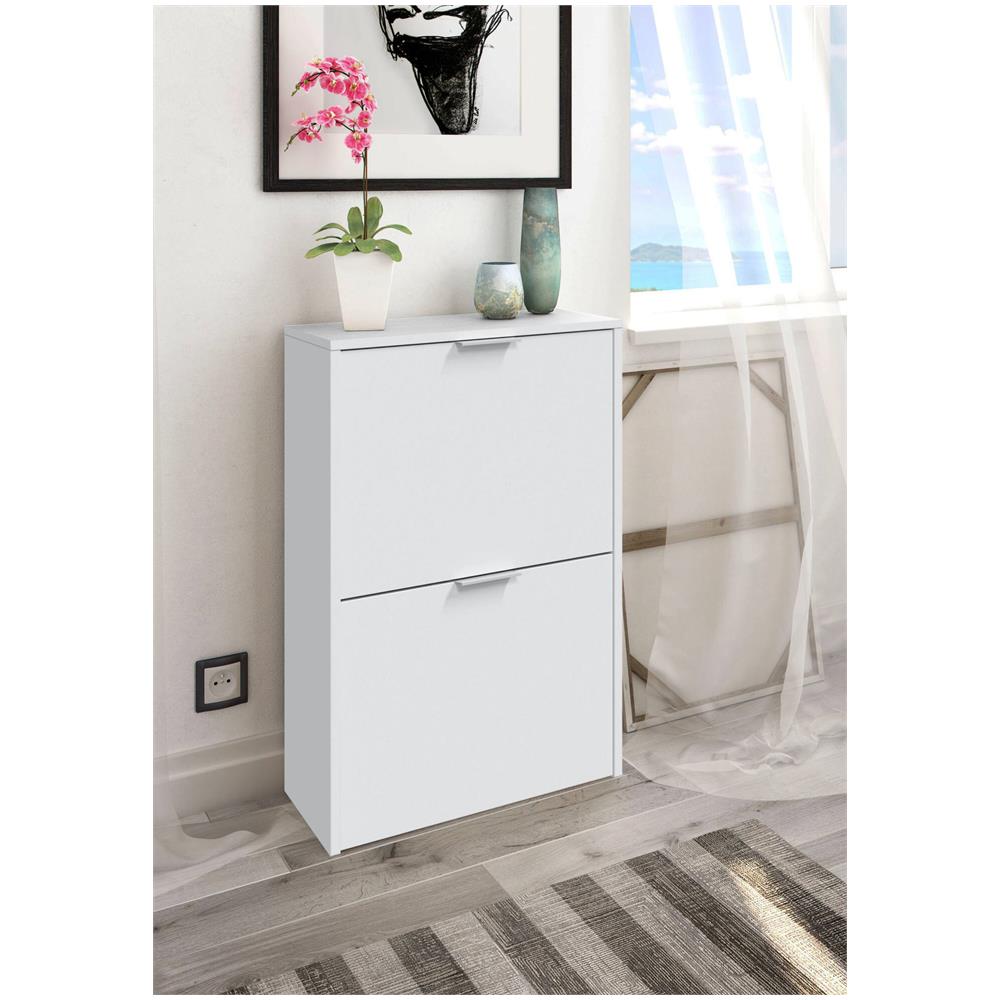 Scarpiera Valdosta, Portascarpe Salvaspazio A 2 Ante, Scarpiera Da Ingresso, Armadio Scarpiera, 50x22h76 Cm, Bianco - Foto 1