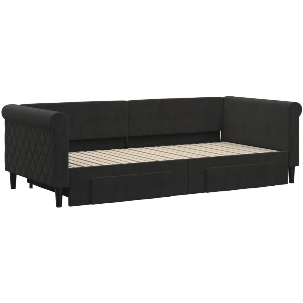 Divano Letto Estraibile Con Cassetti Nero 90x200 Cm In Velluto - Foto 2