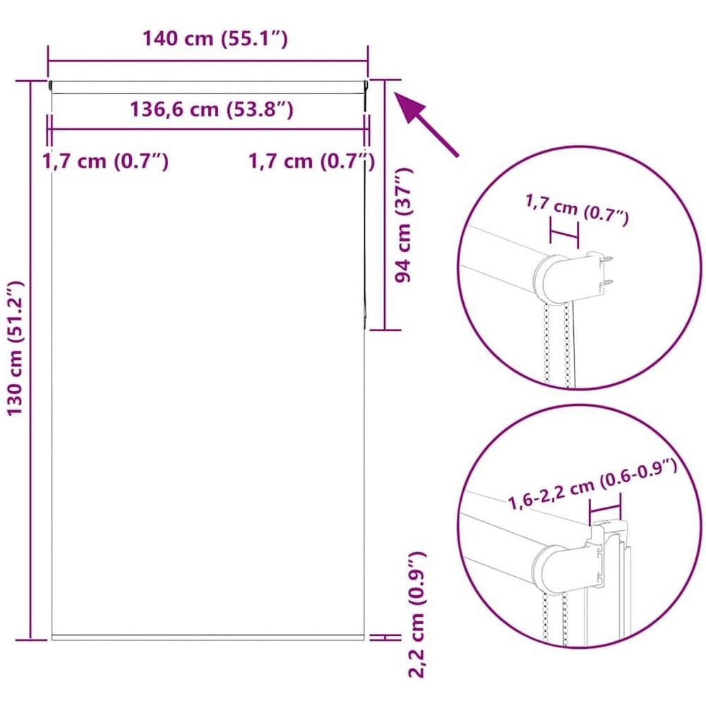 Tenda a Rullo Oscurante 140x130 cm Larghezza Tessuto 136,6 cm - Foto 10