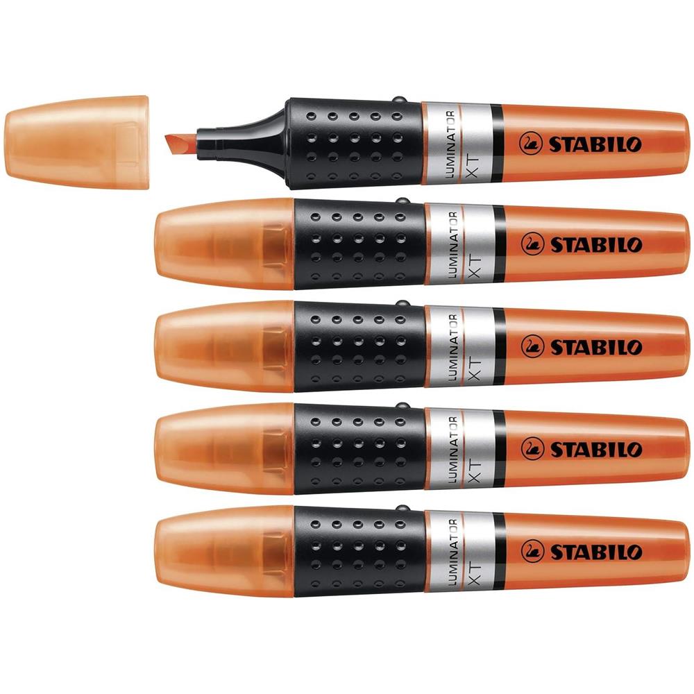 LUMINATOR - Evidenziatore - lunga durata e doppio tratto (2 + 5 mm) - Confezione da 5 - Arancio - Foto 1