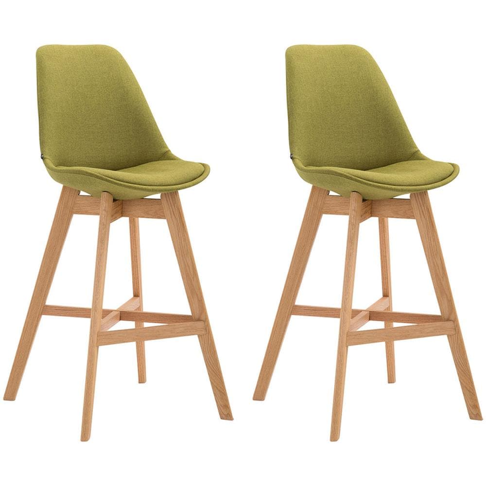 2 Sgabelli Design Cannes in Tessuto - Sgabelli Bar in Legno di Quercia - Sedie Cucina con Poggiapiedi e Schienale I Sedie Alte Bar H 76cm Verde Natura - Foto 1
