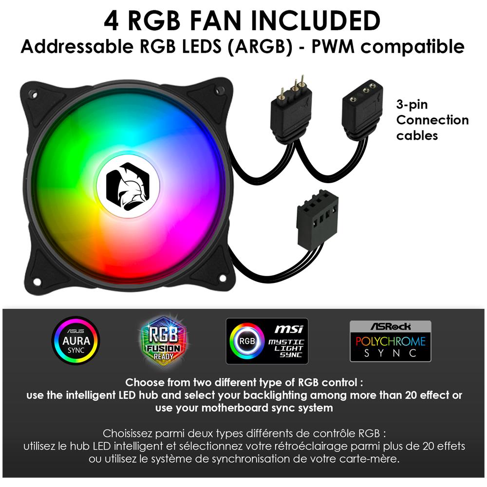 Case Pc Gamer Darkwitcher Argb Mid-tower Atx - Pannello Frontale Metallo Mesh E Pannello Laterale In Vetro Temperato - 4 Ventole 5 Volt Pwm Led Rgb Direzionabili 120 Millimetri - Foto 6