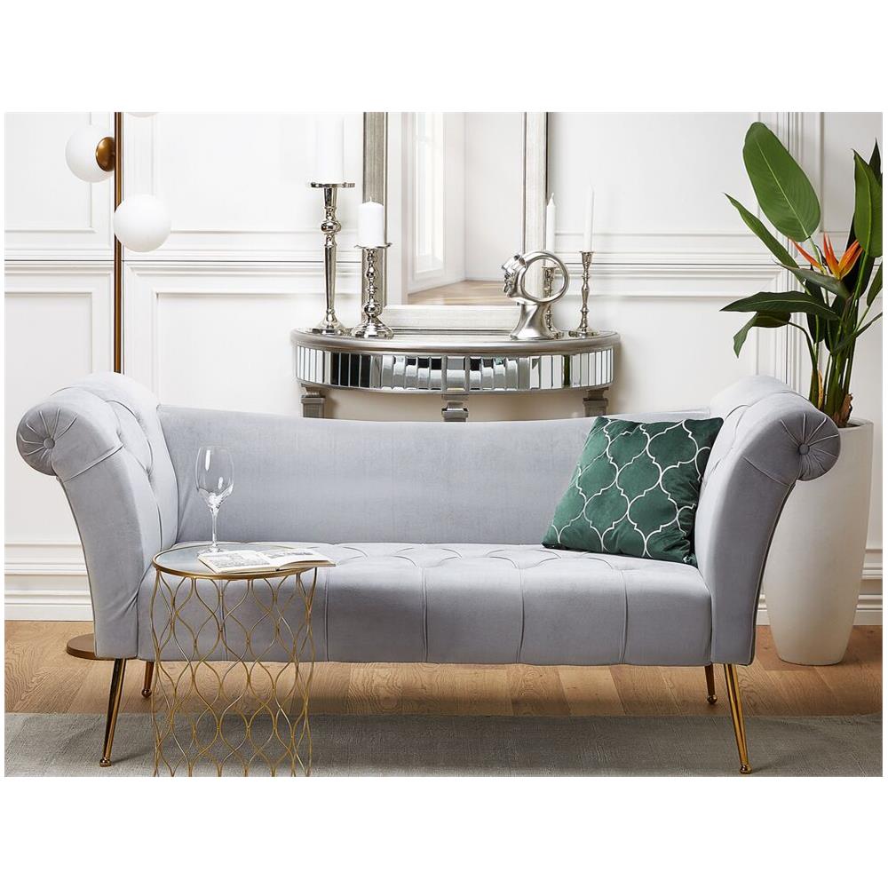 Chaise Longue In Velluto Grigio Chiaro Nantilly - Foto 2