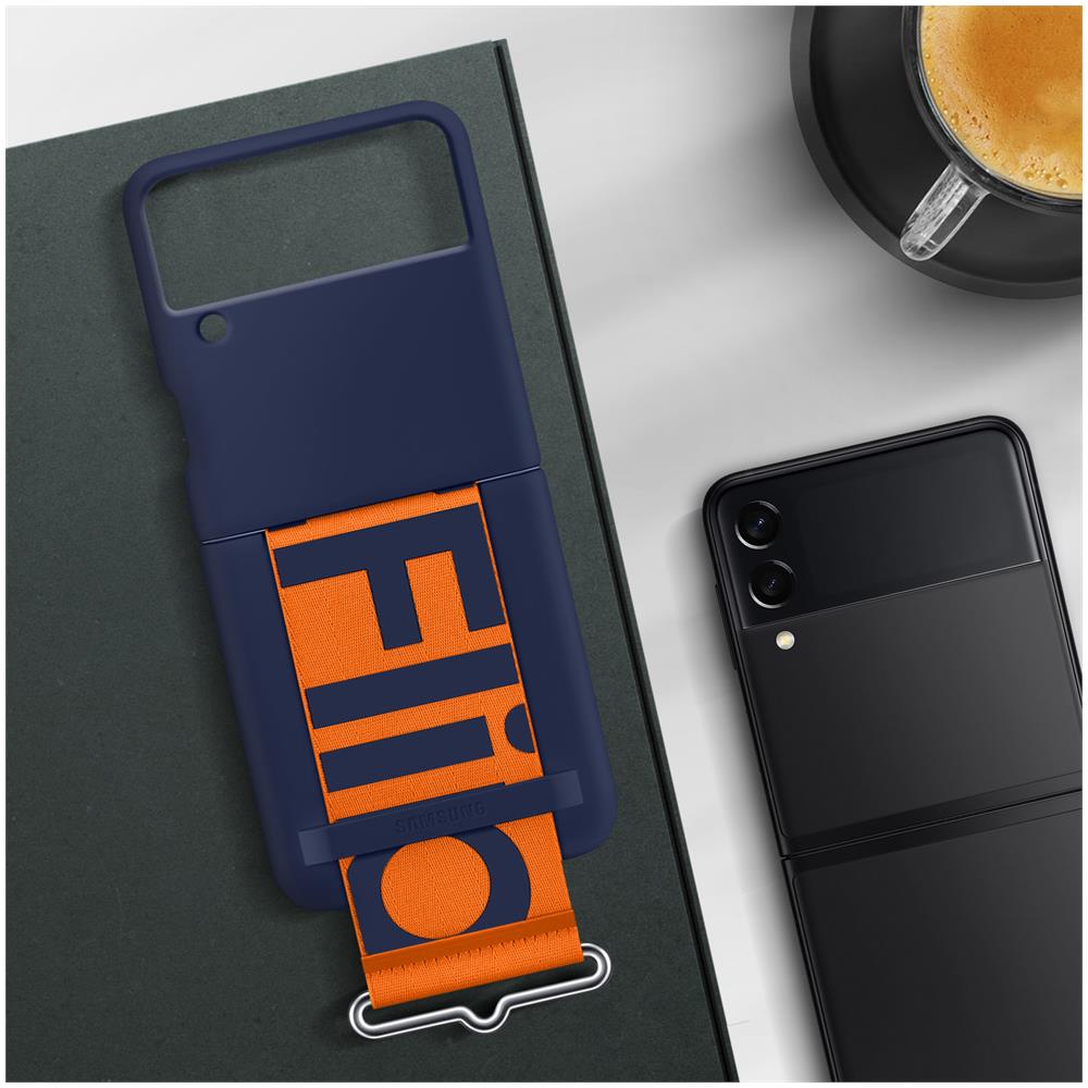 Custodia Silicone Cover Con Cinturino Ef-gf711tnegww Per Galaxy Z Flip 3 2021 Sm-f711 Blu - Foto 7