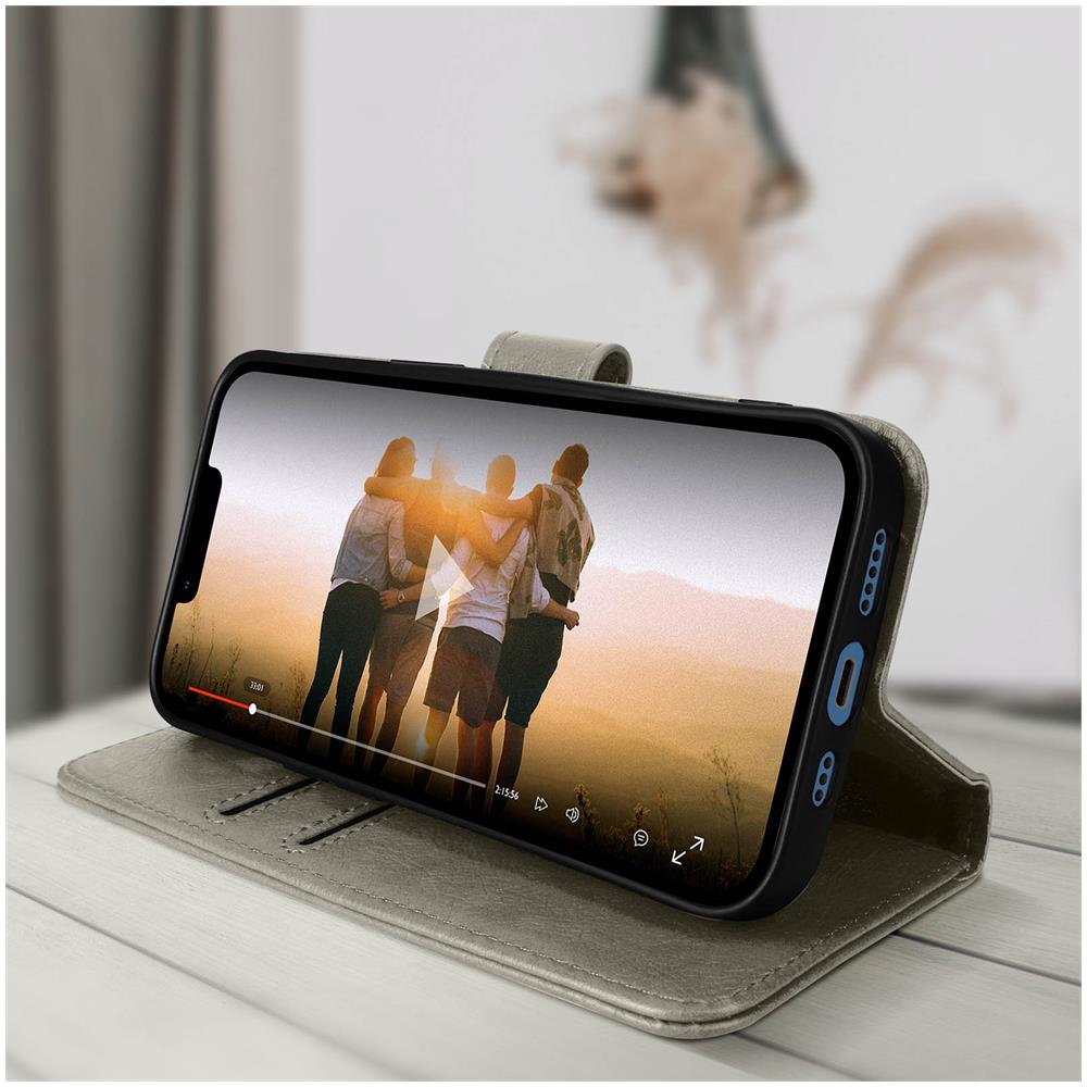 Custodia Per Apple Iphone 13 Copertina Portacarte Funzione Supporto Grigia - Foto 2