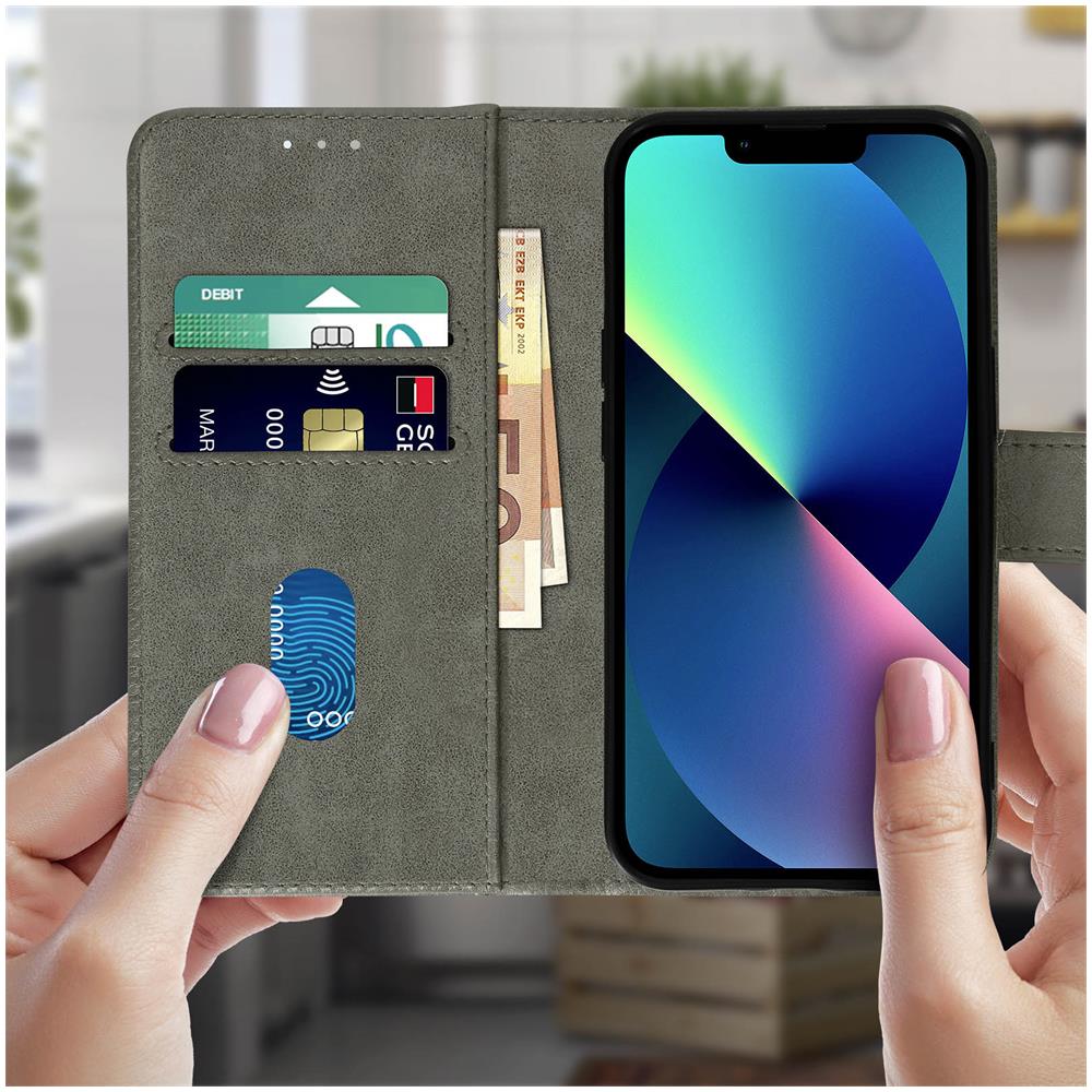 Custodia Per Apple Iphone 13 Copertina Portacarte Funzione Supporto Grigia - Foto 5