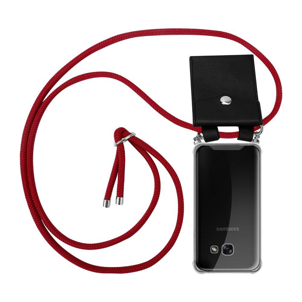 Catena Di Telefoni Cellulari Compatibile Con Samsung Galaxy A5 2017 In Rosso Rubino - Coperchio Protettivo In Silicone Con Anelli D'argento, Cinturino In Corda E Custodia Staccabile - Foto 1