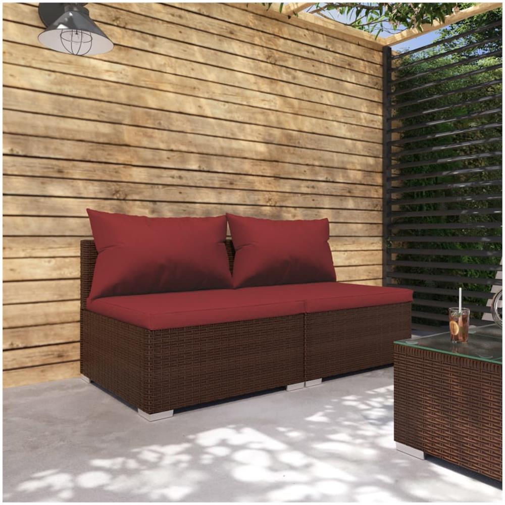 Set Divani Da Giardino 2 Pz Con Cuscini In Polyrattan Marrone - Foto 1