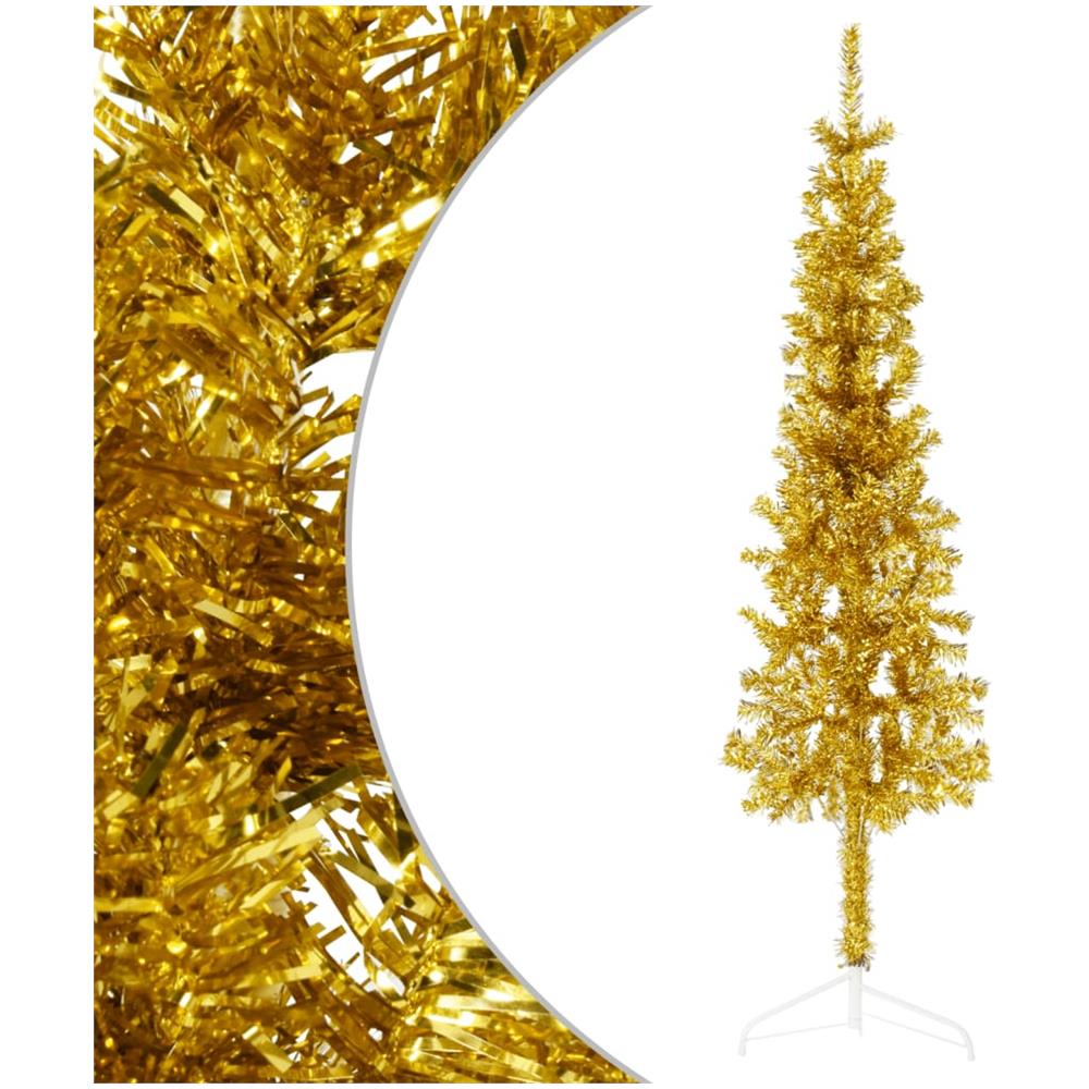 Albero Natale Artificiale Sottile A Metà Con Supporto Oro 120cm - Foto 1