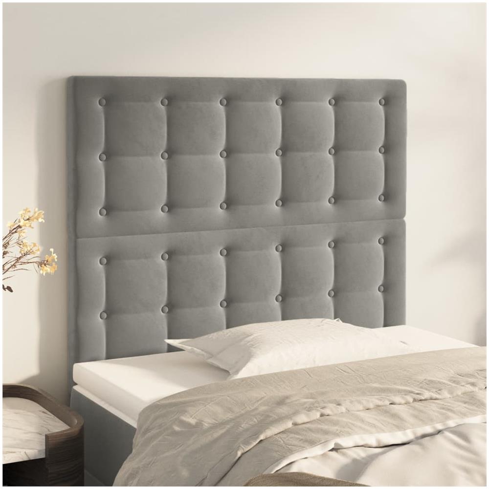 Testiere 2 Pz Grigio Chiaro 100x5x78/88 Cm In Velluto - Foto 1