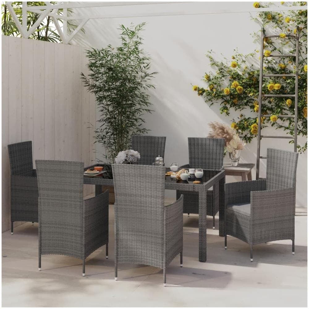 Set Da Pranzo Da Giardino 7 Pz Con Cuscini In Polyrattan Grigio - Foto 1