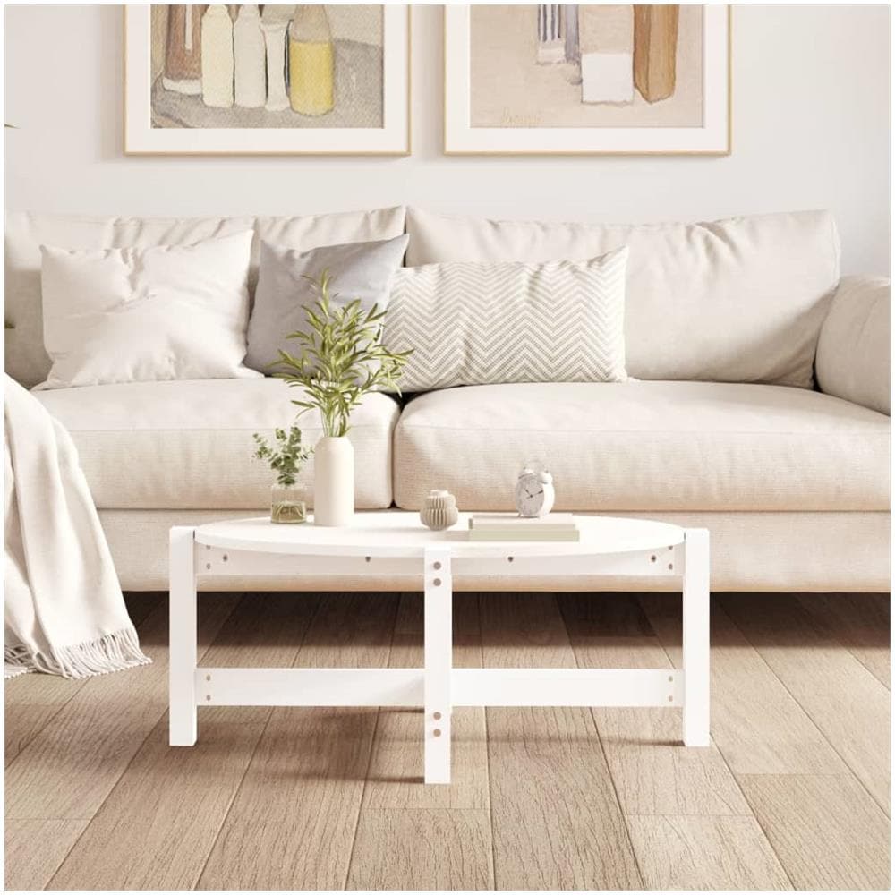 Tavolino da Salotto Bianco 87x48x35cm in Legno Massello di Pino - Foto 3