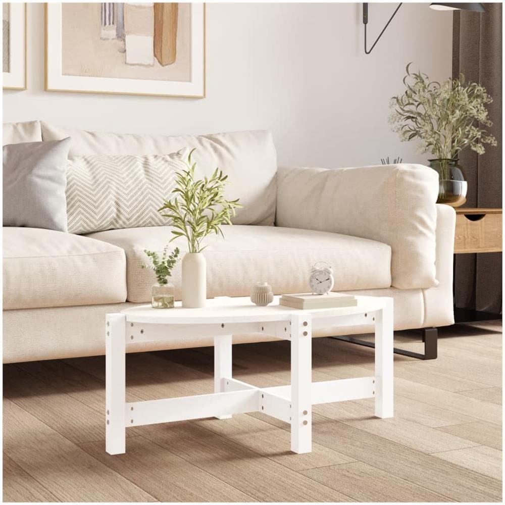 Tavolino da Salotto Bianco 87x48x35cm in Legno Massello di Pino - Foto 1