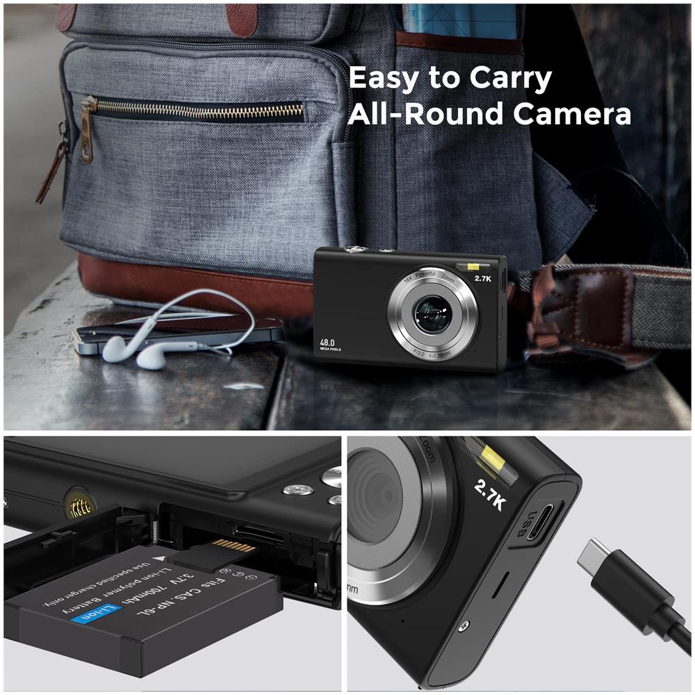 Fotocamera Digitale 48mp 2.7k Fhd 16x Zoom Digitale, Webcam, Autofocus Lightpurple - Foto 2