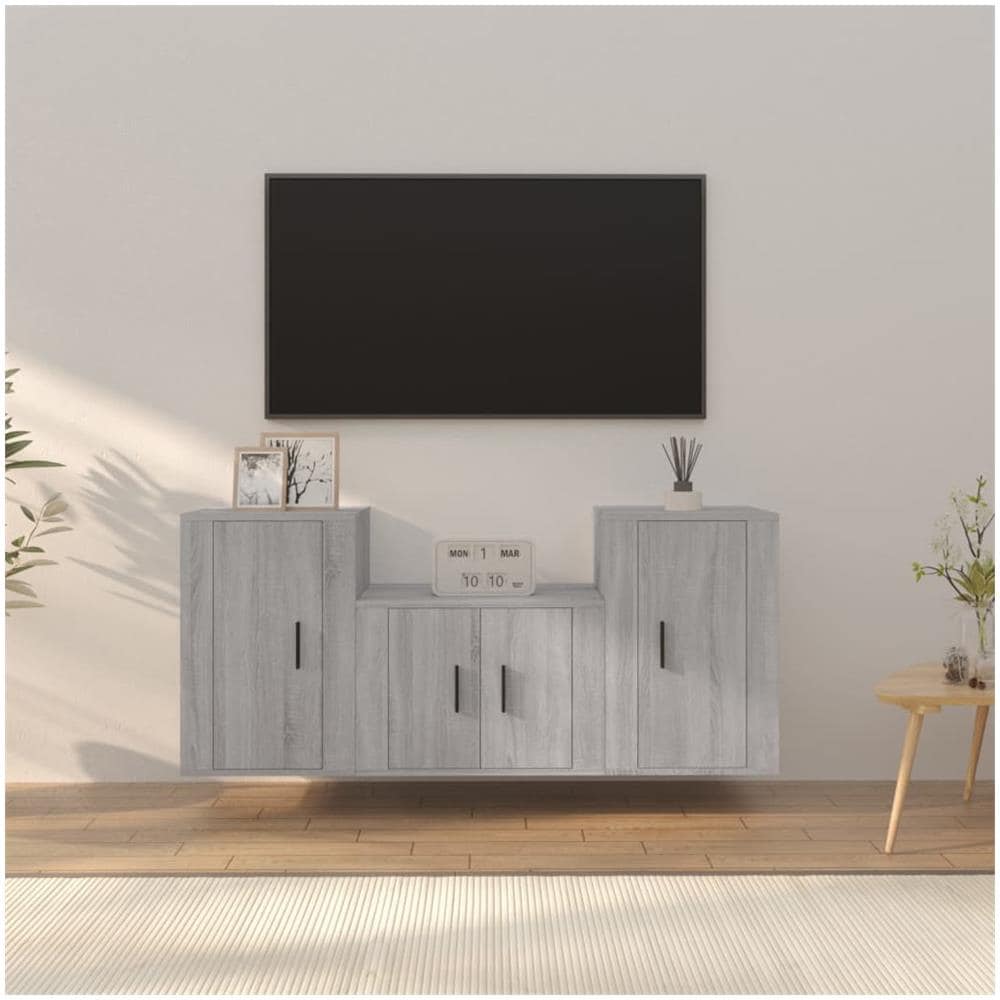 Set Mobili Porta Tv 3 Pz Grigio Sonoma In Legno Multistrato - Foto 1