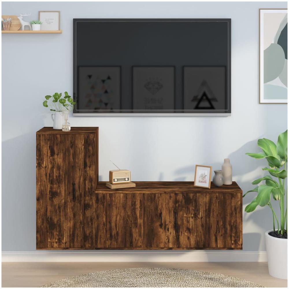 Set Mobili Porta Tv 2 Pz Rovere Fumo In Legno Multistrato - Foto 1