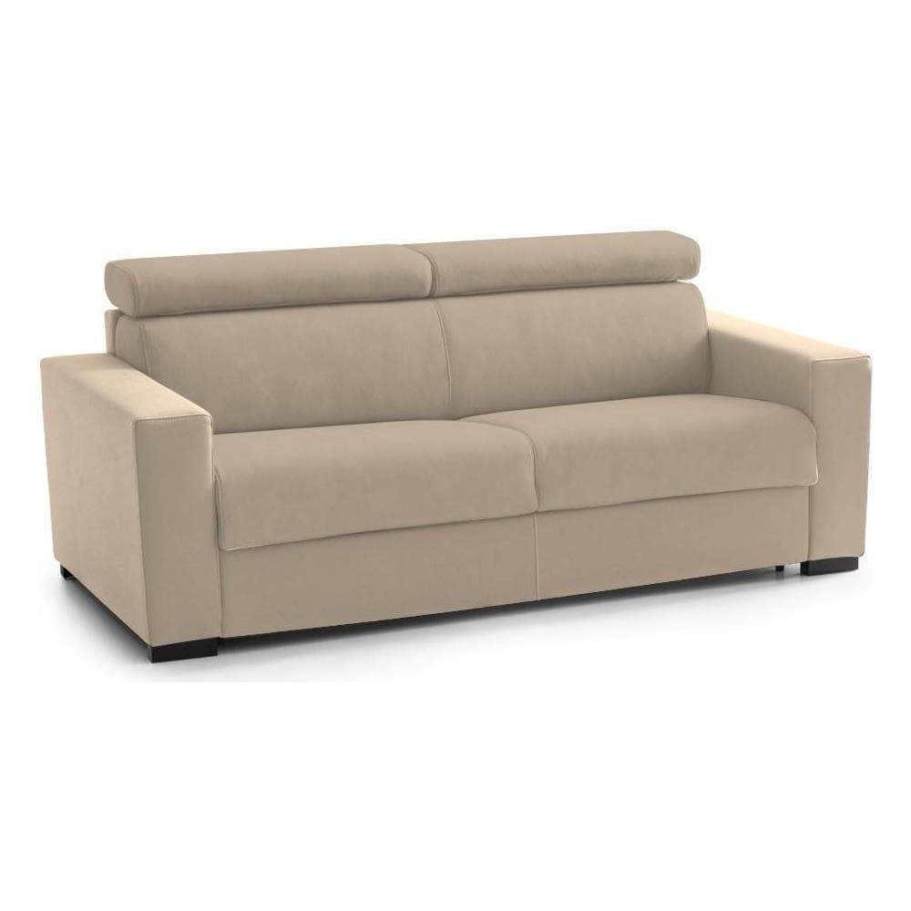 Divano Letto Aiko, Divano A 3 Posti, 100% Made In Italy, Sofà Soggiorno Con Apertura Girevole, Con Poggiatesta Regolabili E Braccioli Standard, Cm 220x95h85, Beige - Foto 4