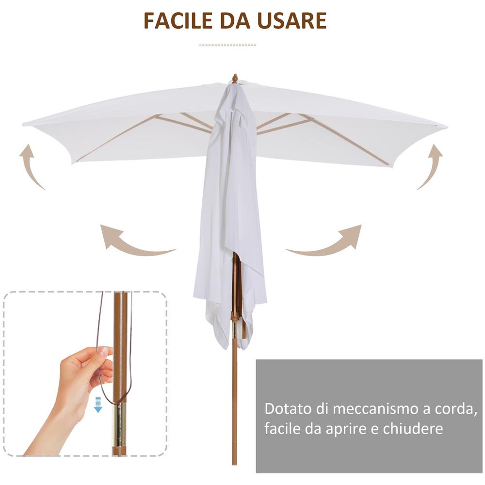 Ombrellone m da Giardino 2x3 in Legno Laccato con Copertura Rimovibile, Bianco - Foto 6