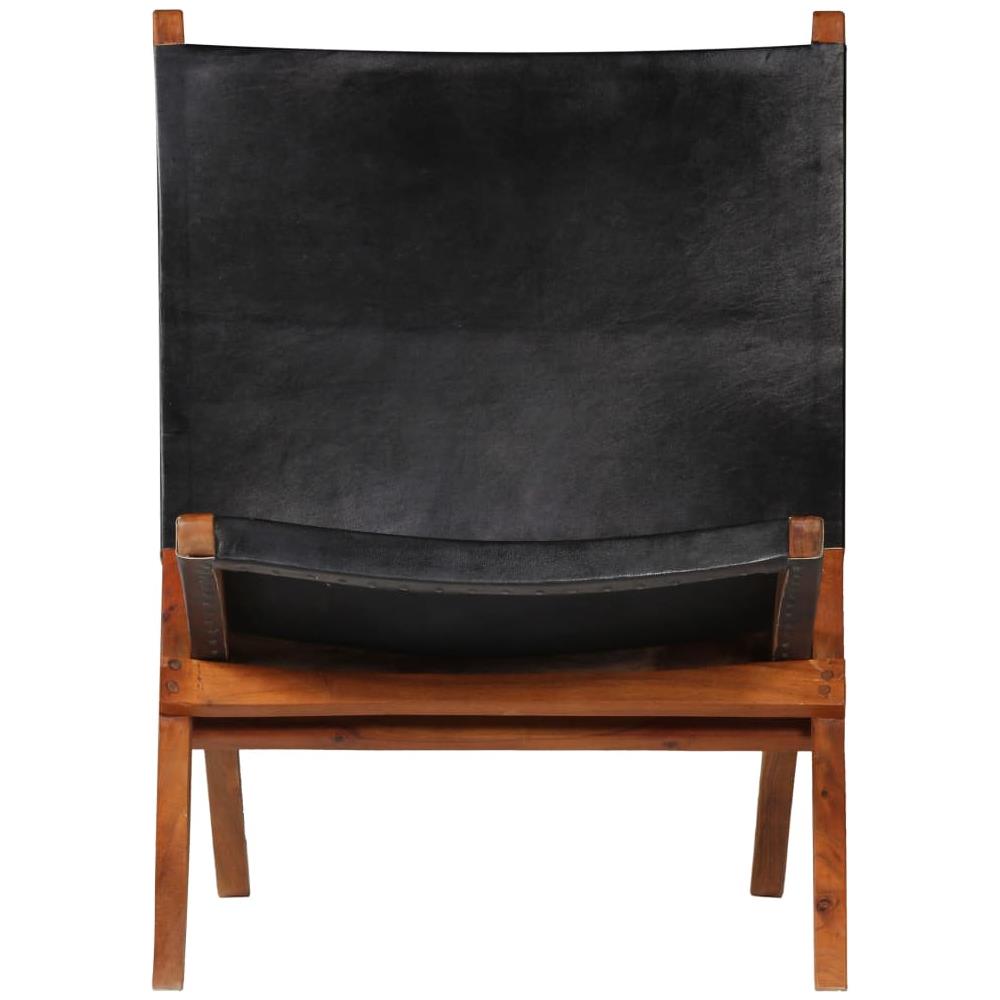 Sedia A Sdraio In Vera Pelle 59x72x79 Cm Nera - Foto 2