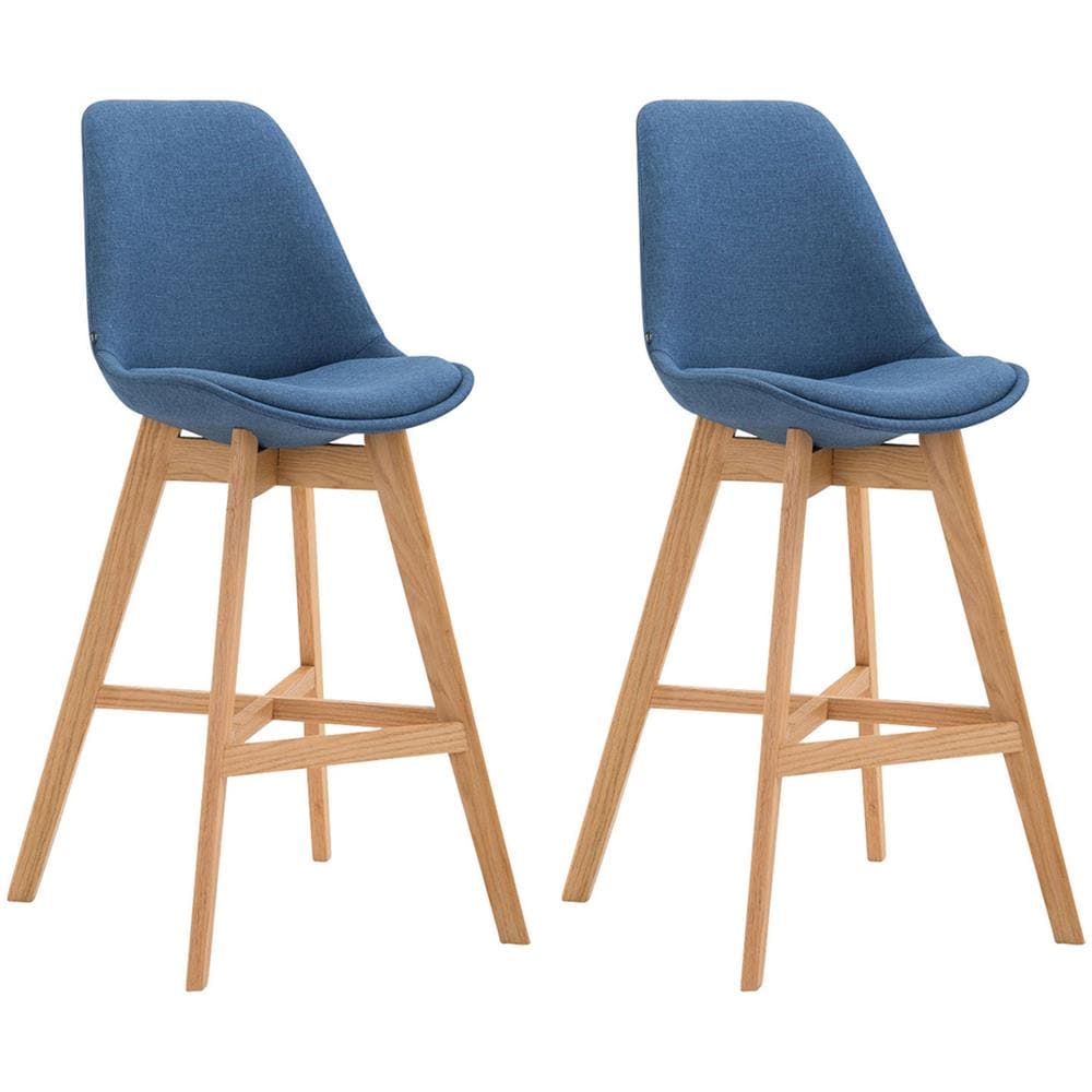 2 Sgabelli Design Cannes in Tessuto - Sgabelli Bar in Legno di Quercia - Sedie Cucina con Poggiapiedi e Schienale I Sedie Alte Bar H 76cm Blu Natura - Foto 1