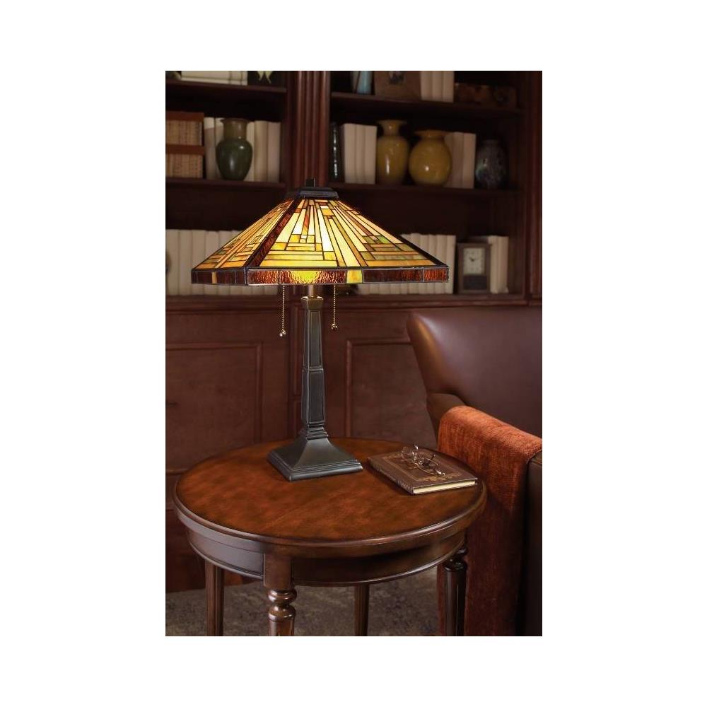 Lampada Da Tavolo Tiffany A 2 Luci Vintage Bronzo, E27 - Foto 2