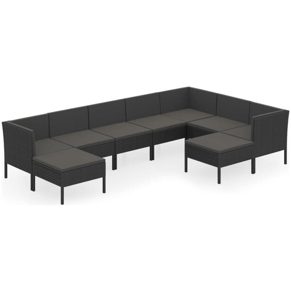 Set Divani Da Giardino 9 Pz Con Cuscini In Polyrattan Nero - Foto 2