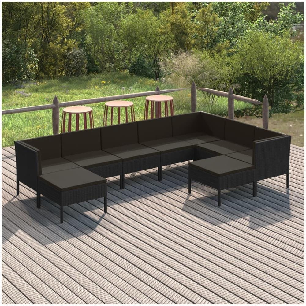 Set Divani Da Giardino 9 Pz Con Cuscini In Polyrattan Nero - Foto 1