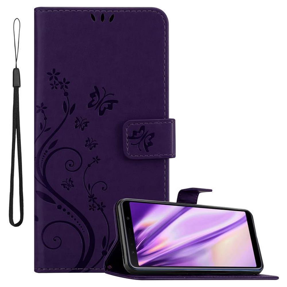 Custodia Compatibile Con Samsung Galaxy A7 2018 In Lilla Scuro Fiore - Coperchio Protettivo In Design Floreale Con Chiusura Magnetica, Funzione Stand E Slot Per Carte - Foto 1