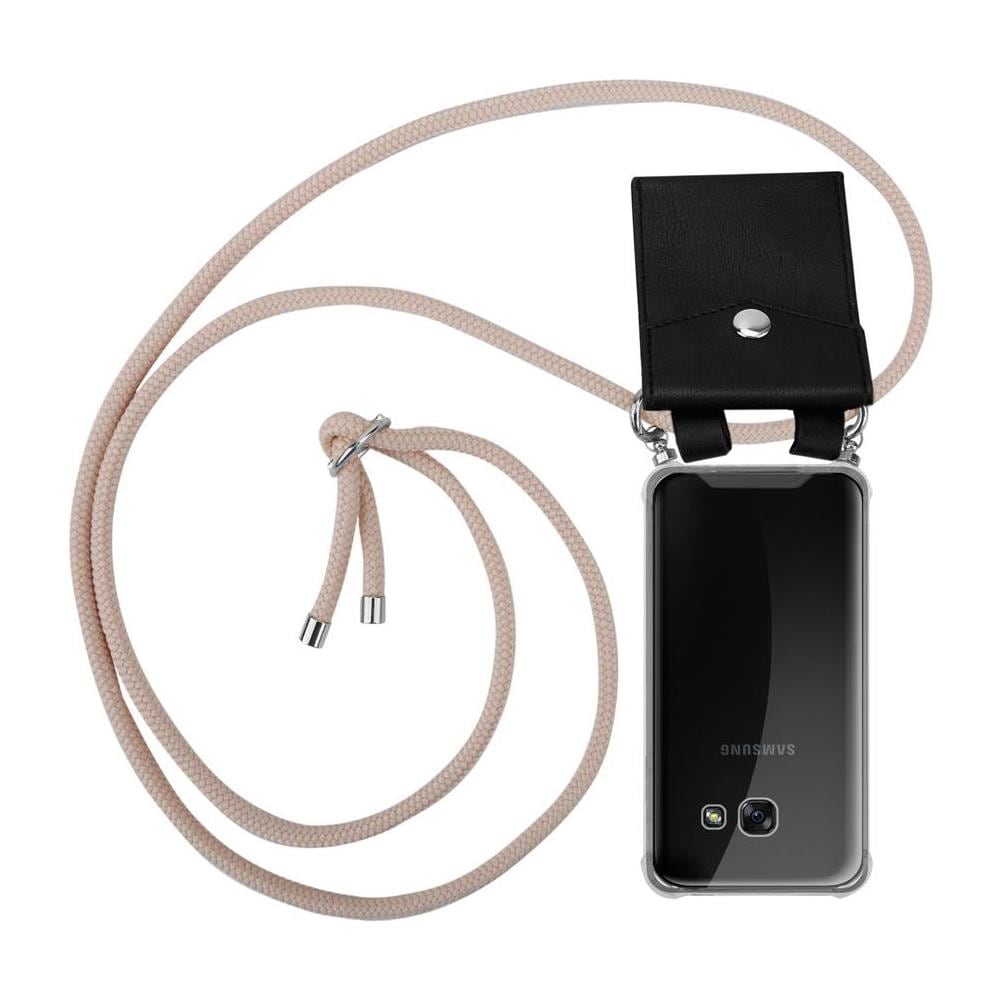 Catena Di Telefoni Cellulari Compatibile Con Samsung Galaxy A5 2017 In Or Rosato A Perla - Coperchio Protettivo In Silicone Con Anelli D'argento, Cinturino In Corda E Custodia Staccabile - Foto 1