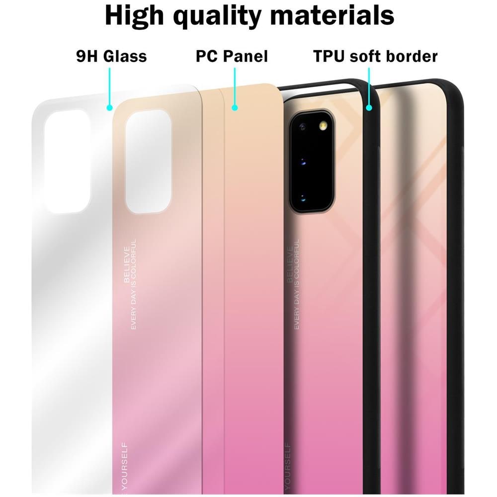 Custodia Compatibile Con Samsung Galaxy S20 In Giallo - Rosa - Coperchio Protettivo Bicolore In Vetro Temperato E Silicone Tpu - Foto 7