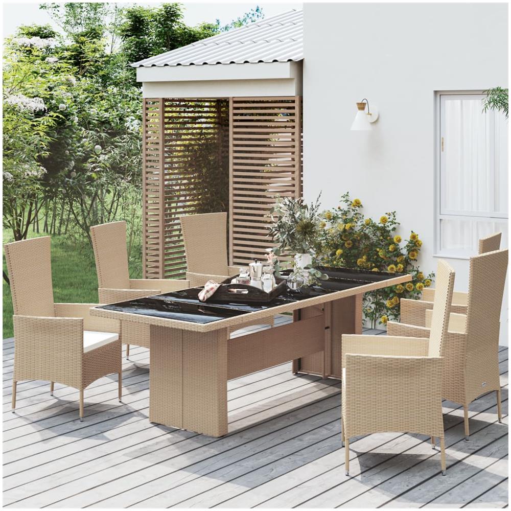 Tavolo Da Giardino Piano Vetro Beige Polyrattan Vetro Temperato - Foto 1