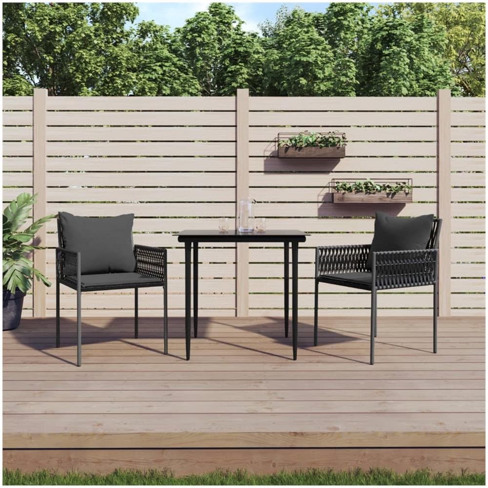 Set Pranzo Da Giardino 3pz Con Cuscini In Polyrattan E Acciaio - Foto 1